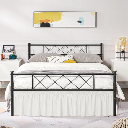 Biscaynebay Wrap Around Bed Skirts with Split Corners for King Beds 18" Drop, Ivory Adjustable Elastic Dust Ruffles Easy Fit Wrinkle Resistant Silky Luxurious Fabric Machine Washable