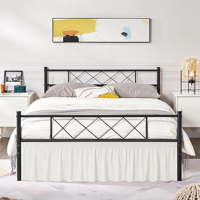 Biscaynebay Wrap Around Bed Skirts with Split Corners for Queen Beds 16" Drop, Ivory Elastic Dust Ruffles Adjustable Easy Fit Wrinkle & Fade Resistant Silky Luxurious Fabric Machine Washable