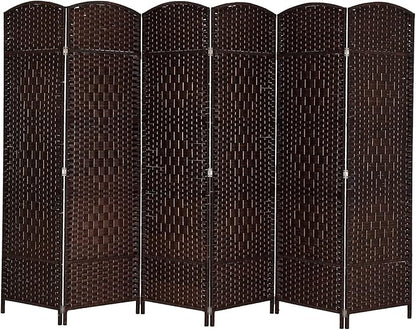 VINGLI 6-Panels Tall Rattan Room Divider, 6 FT Folding Privacy Screen, Indoor Partition Wall Dividers, Freestanding Hinged Space Separator (Dark Brown)