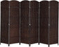 VINGLI 6-Panels Tall Rattan Room Divider, 6 FT Folding Privacy Screen, Indoor Partition Wall Dividers, Freestanding Hinged Space Separator (Dark Brown)
