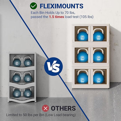 FLEXIMOUNTS 152 QT Stackable Storage Bins With Lids, Collapsible Plastic Storage Bins, Closet Organizers and Containers with Doors and Built-in Wheels For Home, 2 Pack Cubes, Milky White