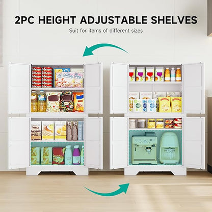 SISESOL White Storage Cabinet with 4 Doors and 2 Adjustable Shelves,Farmhouse Food Pantry Cabinets,Small Bathroom Cabinet,4 Tier Metal Storage Cabinets for Home Kitchen,Dining/Living/Laundry/Room | 4 Doors, 2 Adjustable Shelves, Farmhouse, Food Pantry ...