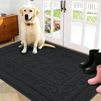 FONEYI Indoor Door Mat, Front Back Door Mat 36" x 59" Non-Slip Rubber Backing Door Rug, Machine Washable Entry Rug, Low Profile Absorbent Dirt Trapper Doormat Inside Floor Mats for Entryway, Black