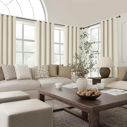 ChrisDowa 100% Blackout Birch Solid Curtains 102 Inches Long 2 Panels for Bedroom Living Room,Farmhouse Room Darkening Thermal Insulated Soundproof Grommet Top Window Treatment Drapes,52x102