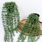 Artificial Hanging Plants for Shelf, 2-Pack Fake Potted Greenery Faux String of Pearls in Black Pot, Décor for Office Living Room Bathroom Indoor Outdoor