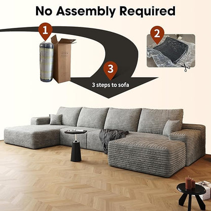 136" Sectional Couches for Living Room Modern Modular Sofa with L-Shape Couchs Upholstered Boneless Couch Deep Seat Sectional Couch with Chaise (Grey, Left Facing Chaise+3Seaters+Ottoman)