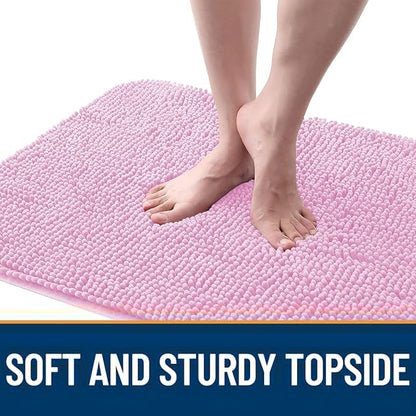 OLANLY Dog Door Mat for Muddy Paws 47x17, Absorbs Moisture and Dirt, Absorbent Non-Slip Washable Doormat, Quick Dry Chenille Mud Mat for Dogs, Entry Indoor Entryway Carpet for Inside Floor, Pink