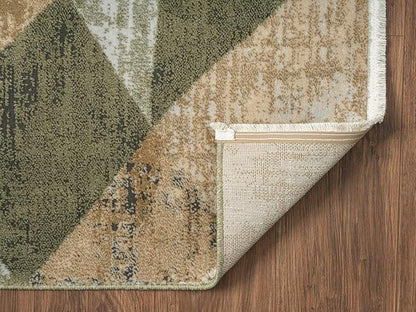 Abani Savoy Collection Area Rug - Green and Cream Geometric Design - 9'x12' -Easy to Clean - Durable for Kids and Pets - Non-Shedding - Medium Pile - Soft Feel -for Living Room, Bedroom & Office