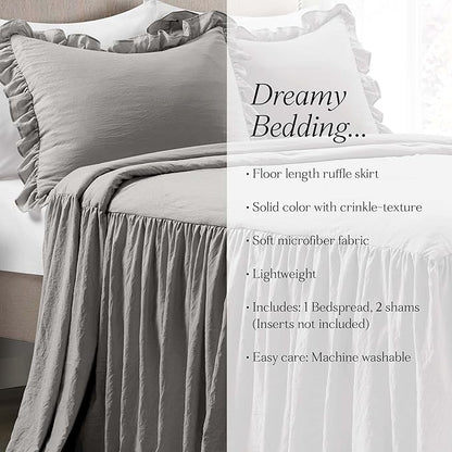 Lush Decor Ruffle Skirt Bedspread Set - 3-Piece Luxurious Farmhouse Bedding - Elegant Ruffle Detail - Timeless Style - Soft Lightweight Sheets - King, Dark Gray