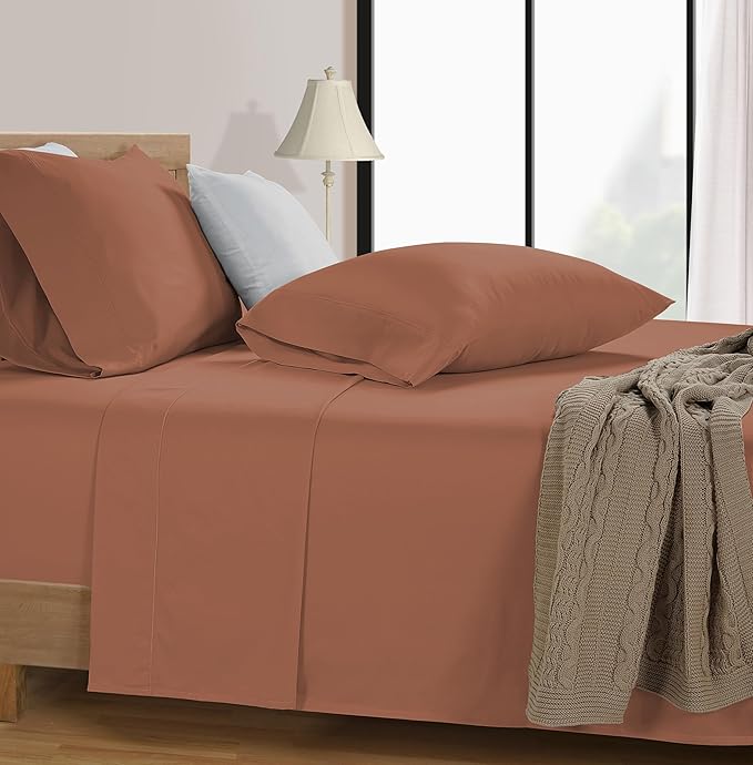 LANE LINEN California King Sheet Sets - 600 Thread Count Cal King Sheet Set - 100% Cotton Sheets Cal King - Ultra Soft Cal King Sheets Set - Sateen Weave California King Bed Sheet Set - Rose Dawn