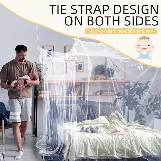 2 Pcs 4 Corners Mosquito Net for Bed Canopies Netting Bed Drapes Mesh for Twin Full Queen King Size Camping Home Outdoor Travel Dormitory(White,L75 X W60 X H67 Inch)