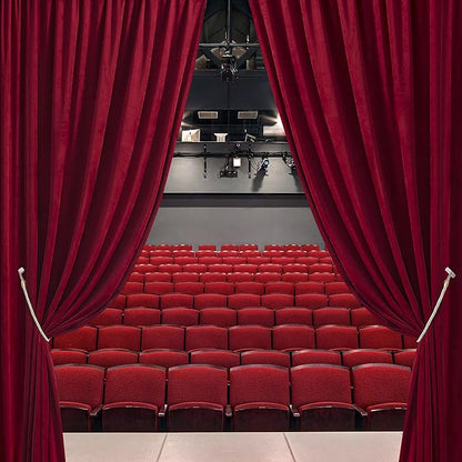 RYB HOME Red Theater Moive Velvet Curtains - Light & Heat Block Back Tabs Window Treatment Energy Efficient Privacy Protection Drapes for Hotel Villa Living Room, Ruby Red, W52 x L120 inches, 2 Panels