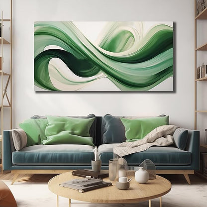 JuhaiArt Abstract Wall Decorations Large Green Canvas Wall Art White Artwork Art for Living Room Office Home Kitchen Modern Picture Poster 29"x 59"