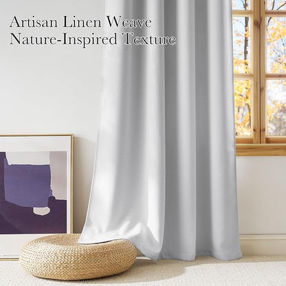 NICETOWN Faux Linen Greyish White Blackout Curtains 84 inches Long for Living Room - Privacy Panels for Bedroom, Modern Farmhouse Style Easy Care Grommet Top, 2 Panels, W52 by L84