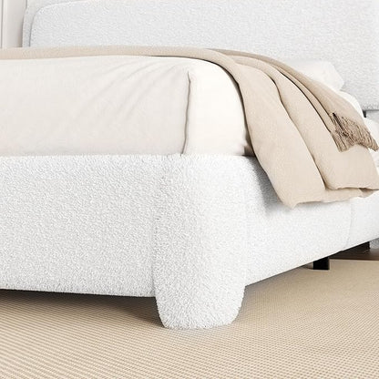 Full Size Boucle Platform Bed Frame, Upholstered Cloud with Adjustable Headboard, Anti-Collision Soft Rounded Corners, No Box Spring Required, Easy Assembly, Noise Free