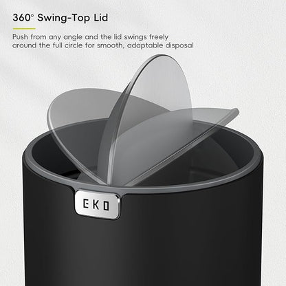 EKO Fandy 0.58 Gal/2.2L Mini Trash Can with Lid, Swing-Top Desktop Trash Can for Bathroom, Countertop, Vanity, Desk or Office, Small Garbage Bin (Black)