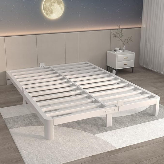 ITIMIDI 6 Inch White Queen Bed Frame with Metal Gaskets,Metal White Queen Platform Bed Frames, No Box Spring Needed, Heavy Duty Steel Support 3000 LBS, Anti-Slip Mattress Stopper, Easy Assembly