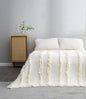 Ultra Soft Pre-Washed Quilted Boho Cream Queen Size Blankets for Bed, Ruffle Fringed Decorative Throw, Stone Washed Chic Rustic Blanket for Sofa Couch Bed, 90"*90"