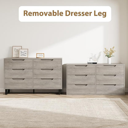 GarveeHome 6 Dresser for Bedroom, 47.2 in Wide Dresser, Freestanding Vertical Drawer Cabinet with Storage, Wooden Closet Storage Chest for Living Room, Hallway, Entryway, Ash Grey