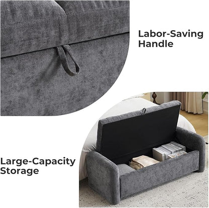 Oversized Chenille Ottoman Bench with Storage, Upholstered End of Bed Bench for Bedroom, Ottoman Foot Rest for Living Room, Dark Grey