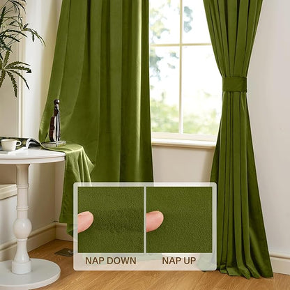 StangH Olive Green Christmas Curtains Elegant Velvet Room Darkening Curtains for Office, Heavy Soft Drapes for Dining Room, Earthy Tone Home Decor, W52 x L94, 2 Panels
