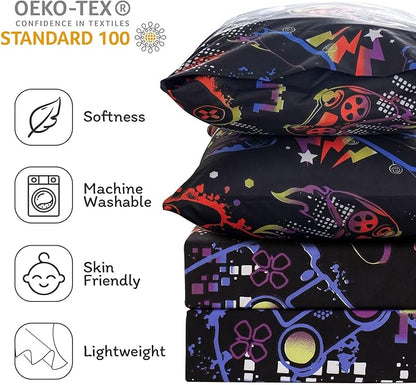 JSD Black Gaming Sheet Set Twin Size, 3 Piece Soft Kids Boys Printed Microfiber Bed Sheets Deep Pocket