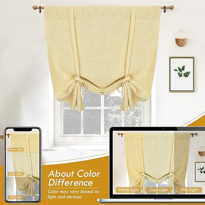 DriftAway Double Layer Linen Blackout Tie Up Curtains Thermal Insulated Fully Lined Balloon Roman Shade Bathroom Window Adjustable Rod Pocket for Small Window 31 Inch by 47 Inch Yellow