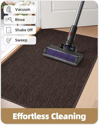 Color&Geometry Ultra-Thin Indoor Door Mat, 27"x59" Low-Profile Non-Slip Entryway Rug with Modern Geometric Texture, Washable Doormat for Entrance, Front Doors, Brown (Rolled-up NO Creases)