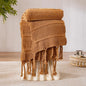 Boho Knitted Chenille Blanket with Tassels - Lightweight & Soft All-Season Throw - 3D Classic Pattern for Living Room Bedroom Couch, Amber Brown, Throw 50"x60"