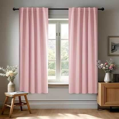 Deconovo Blackout Curtains, Thermal Insulated, W42 x L63 2 Panels, Back Tab, Machine Washable, Room-Darkening Drapes for Bedroom/Living Room Coral Pink