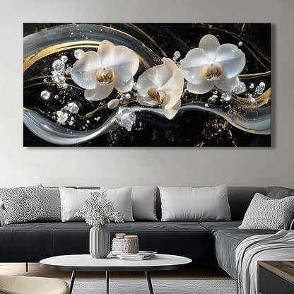 White Orchid Canvas Wall Art - Modern Floral Picture for Living Room, Bedroom Wall Decor, Framed Wall Art for Home Decoration, Elegant Flower Paintings Ready to Hang, Large Wall Art 50x100cm(20x40in)