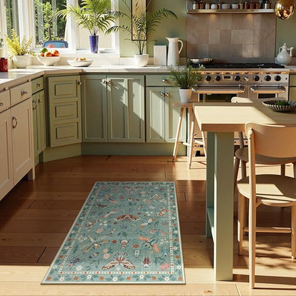 Lahome Insect Washable Rug, 2x3 Kitchen Rugs for Entryway Bathroom, Soft Door Mat Indoor Entrance Ultra-Thin, Small Non-Slip Throw Carpet for Bedroom Entry, Green