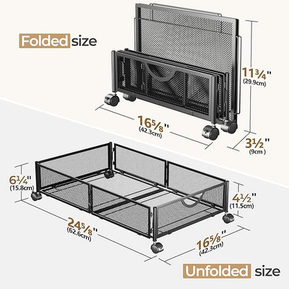 Yecaye Under Bed Storage with Wheels, 4 Pack Under Bed Shoe Storage Organizer Drawer, Tool-free Assembly Metal Underbed Storage Containers for Clothes, Shoes, Black