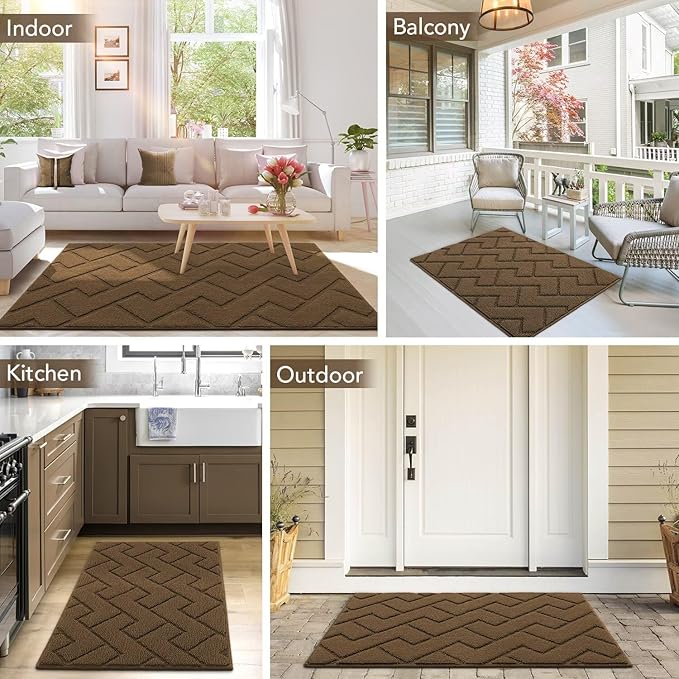hicorfe Front Door Mat Outside Entrance,24"x35" Absorbent Muddy Dirt Resist Welcome Door Mats Outdoor Indoor,Stain and Fade Resistant,Non Slip Backing Entry Mat Doormat for Entryway (Dark Brown)