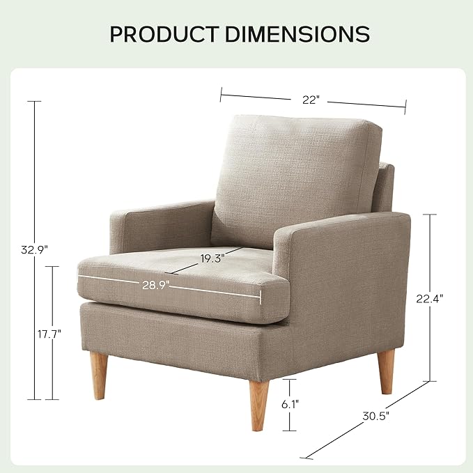 VKNOW Mid-Century Accent Chairs Set of 2, No Tools Assembly Required, Modern Upholstered Polyester Armchairs for Living Room & Bedroom, Comfortable Reading Chairs with Wood Legs, Brown
