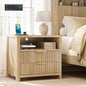 CypBed Night Stand with Charging Station, Bedside Tables with 2 Drawers & Storage Shelf, Wood Fluted Nightstand with Rounded Corner Design, Modern End Table for Bedroom, Easy Assembly