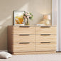 6 Drawer Dresser for Bedroom, 54" Wide Modern Chest of Drawers with Metal Handle, Curved Profile Design, Wooden Oak Dresser Closet Clothes Storage TV Stand for Living Room, Hallway