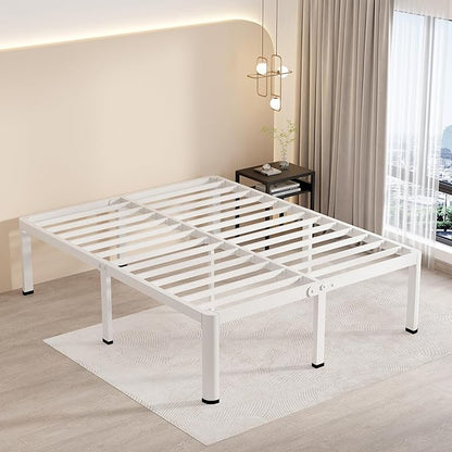 MAF 12 Inch King Metal Platform Bed Frame White with Round Corner Legs, Mattress Slide Stopper, 3000 LBS Heavy Duty Steel Slats Support, Noise Free, No Box Spring Needed, Easy Assembly