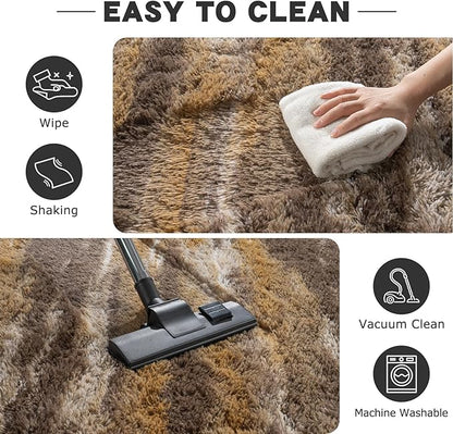 Fluffy Rugs for Bedroom Living Room, 4x6 Feet Abstract Brown Shag Area Rugs, Non-Slip Indoor Modern Fuzzy Plush Floor Carpet for Dorm Nursery Kids Room Decor, Soft Shaggy Throw Rug