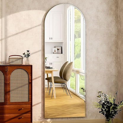 HARRITPURE 64"x21" Arched Full Length Mirror Free Standing Floor Mirrors Leaning Hanging Mounted Mirror Aluminum Frame Modern Home Decor for Living Room Bedroom Cloakroom,Silver