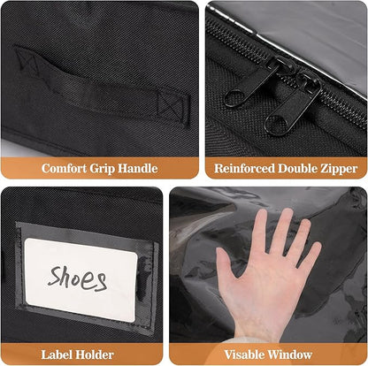 2 Pack Under Bed Storage with 4 Dividers, Large Under Bed Storage Containers with Wheels for Clothes, Shoes, XXL Rolling Underbed Storage Organizer Bins with Clear Lids and Handles