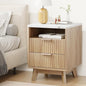 Fluted Nightstand with 2 Drawers, 18" Modern Night Stand with Faux Marble Top, Open Storage Shelf, Bedside Table for Bedroom, End Table Side Table, Natural Oak