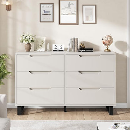 GarveeHome 6 Dresser for Bedroom, 47.2 in Wide Dresser, Freestanding Vertical Drawer Cabinet with Storage, Wooden Closet Storage Chest for Living Room, Hallway, Entryway, White