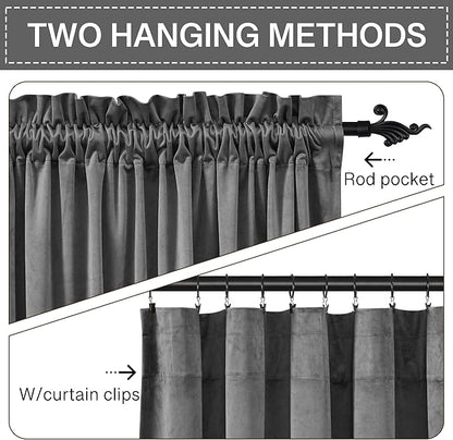 StangH Velvet Curtains 108 inches Long - Heavy-Duty Blackout Velvet Drapes Heat & Chill Resistant Window Panels for Villa/Patio Door, Grey, 52 by 108-inches, 2 Pcs
