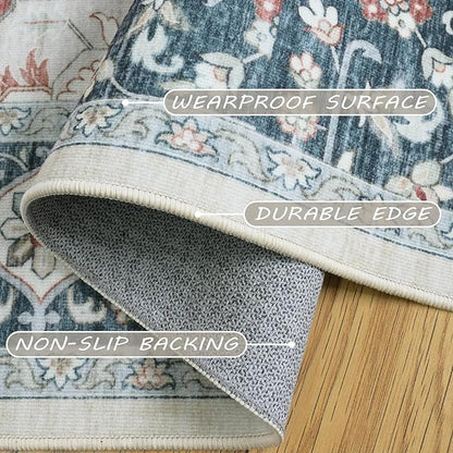 9X12 Washable Vintage Area Rug Boho Chic Medallion Distressed Design Non-Shedding Easy Care Ideal for High Traffic Areas in Living Room Bedroom Office Large Carpet (Brick/Beige, 9x12)