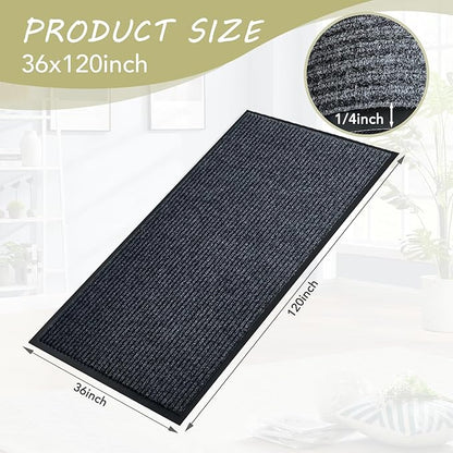 Front Door Mat,3'x10'Indoor Outdoor Door Mat,Heavy Duty Durable Welcome,Commercial Floor Mats Inside Outside Entrance, Waterproof All-Season, All-Weather Non Slip Backing Doormat for Entryway,Black