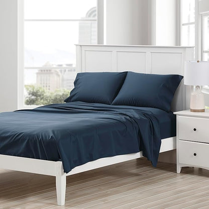 Cuddledown Dreamstead 100% Cotton Bed Sheets Set | 300 Thread Count | Luxurious Sateen Weave | Pure Combed Cotton | Soft | Wrinkle Resistant | 4 Piece Set | Navy | Full | 54” x 75"
