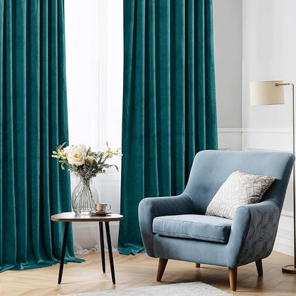 StangH Teal Velvet Curtains 84 inch for Living Room - Blackout Thermal Insulated Curtains Heat & Chill Insulated Energy Efficient Panels for French Door, 52 x 84 inches, 2 Panels