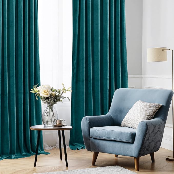 StangH Velvet Teal Curtains for Bedroom, Super Soft Room Darkening Thermal Insulated Door Curtains Rod Pocket Boho Home Decor for Dining Room/Office, W52 x L90, 2 Panels