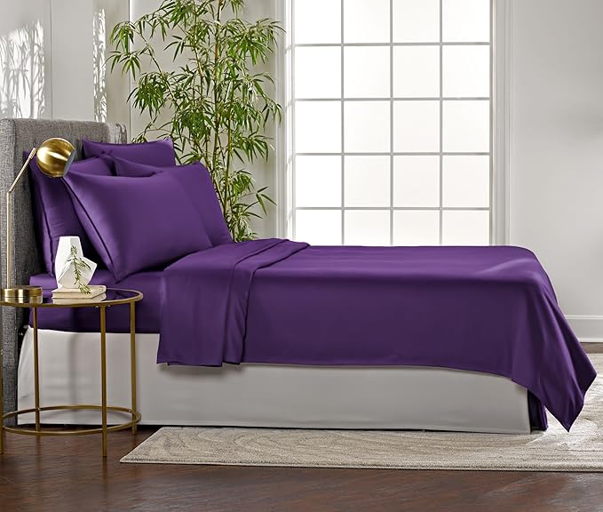 Pure Bamboo Full Sheets, Genuine 100% Organic Viscose Derived from Bamboo Bed Sheet Set, Luxuriously Soft & Cooling, Double Stitching, 2 Year Quality Promise (Full, Purple)